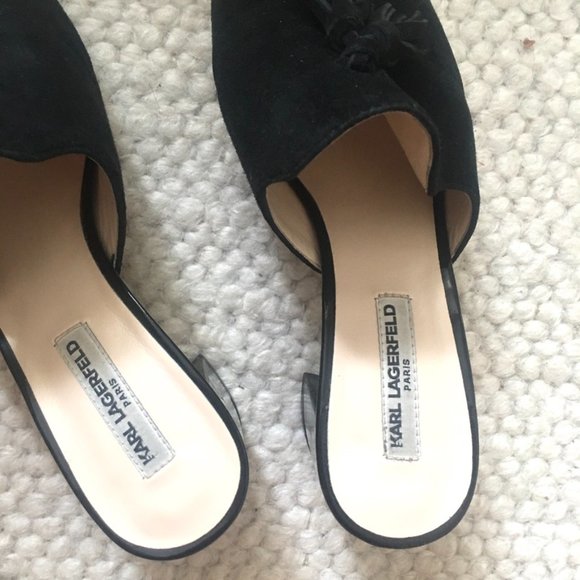Karl Lagerfeld Paris Hettie Suede Mules sandal heels black 6 - Picture 6 of 15